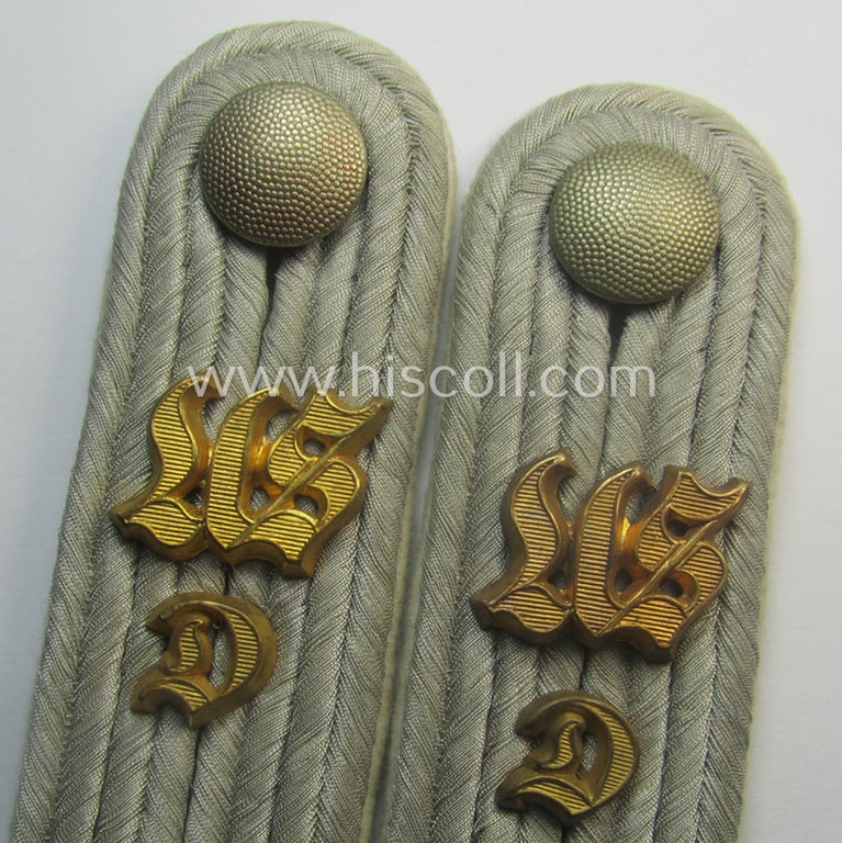Minimally worn pair of neatly 'cyphered', WH (Heeres) officers'-type shoulderboards as was intended for usage by a: 'Leutnant der Infanterie-Trpn. u. Mitglied der Unteroffizierschule Deggendorf'