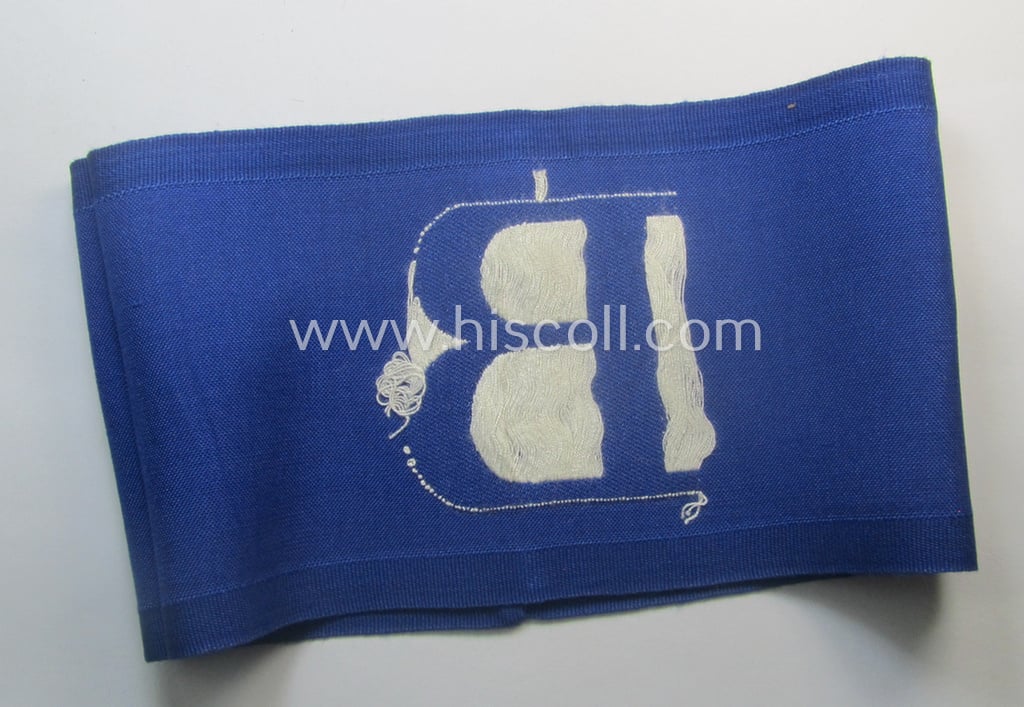 Attractive - and scarcely found! - EM- (ie. NCO-) pattern 'Reichsluftschutzbund' (ie. 'RLB'-) service-armband as executed in the neat 'BeVo'-weave-pattern as was intended for usage by a member serving as an: 'RLB-Beobachter'