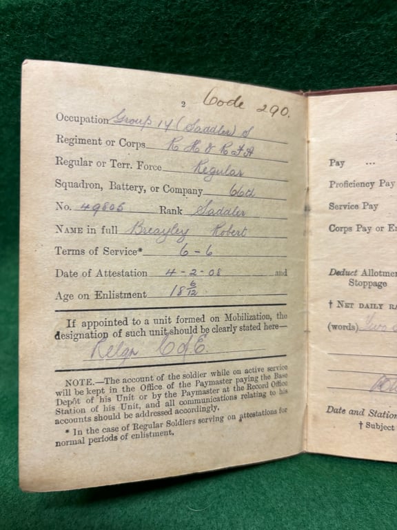 Paybook, Identity Disc, Photos and sport medal to 49805 Saddler RT Breayley RFA  -ADDITIONAL PHOTOS
