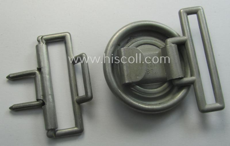Officers'-pattern, aluminium-based belt-buckle being a clearly marker- (ie. 'A'-) marked and '1937'-dated example as was specifically intended for commissioned-staff serving within the: 'RAD' (or: 'Reichsarbeitsdienst')