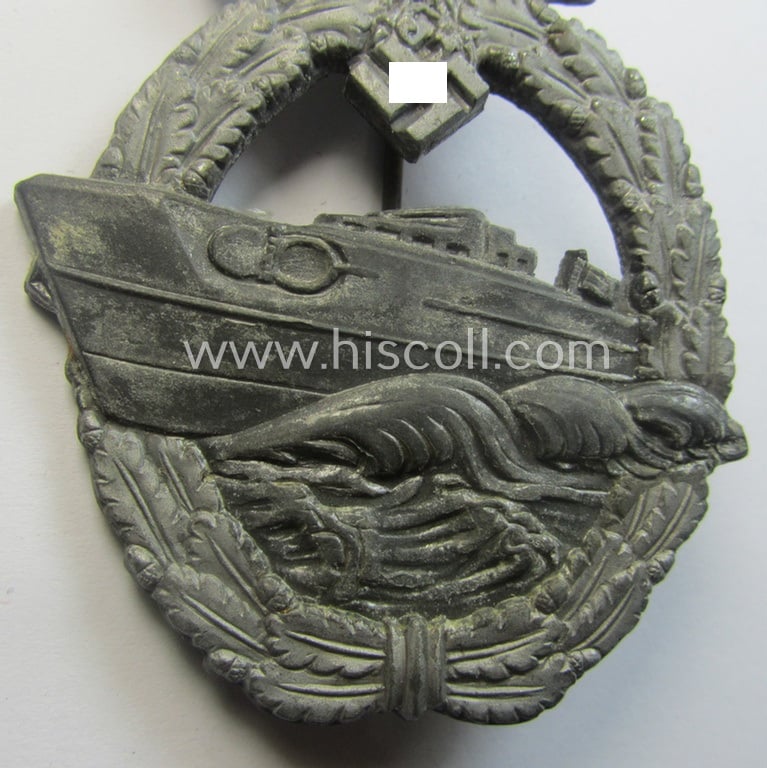 WH (Kriegsmarine) so-called: 'Kriegsabzeichen für Schnellboote - 2. Modell' (or: E-boat-war-badge of the 2nd model) being a maker- (ie. 'RS'-) marked example as was produced by the: 'Rudolf Souval'-company