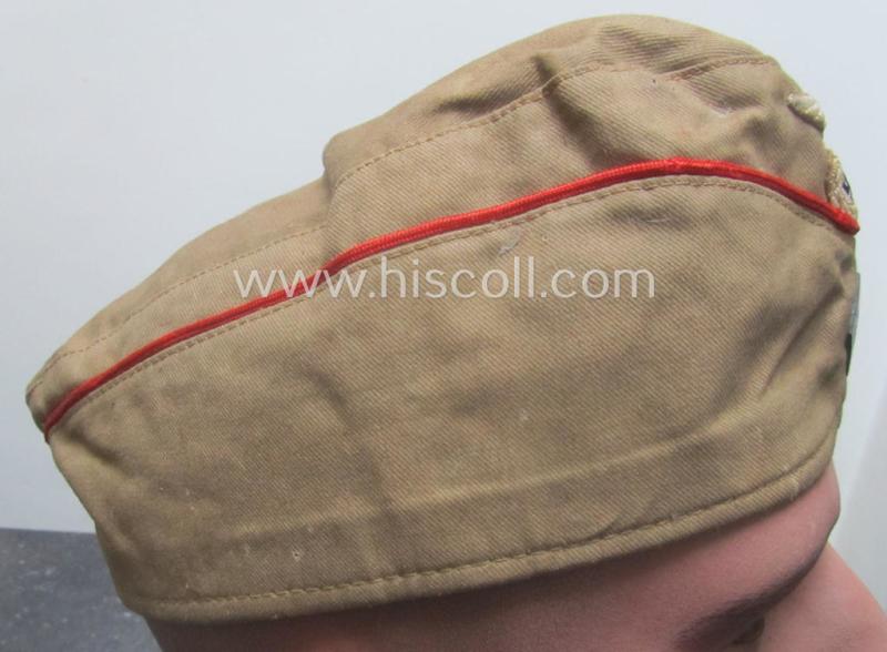 Early-pattern, HJ (ie. Hitlerjugend) beige- (ie. tan-) coloured, 'M34'-pattern side-cap (ie. 'Schiffchen o. Sommermütze nach Vorschrift der RJF') being a minimally used example