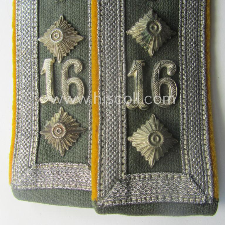 Pair of early-period- (ie. 'Reichswehr'), WH (Heeres) 'cyphered' NCO-type shoulderstraps, as executed in neat 'rib-cord'-like linnen as was specifically intended for an: 'Oberfeldwebel des Kavallerie o. Reiter-Rgts. 16'