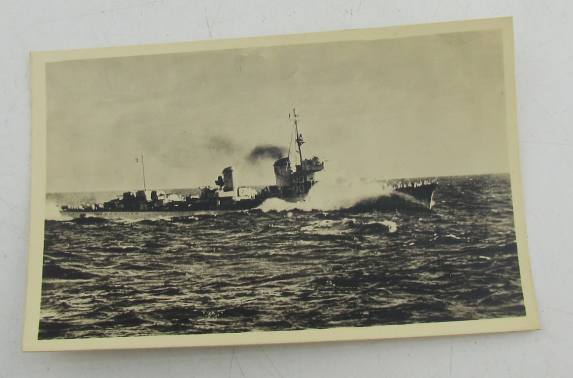 Postcard of a Kriegsmarine destroyer in the North Sea