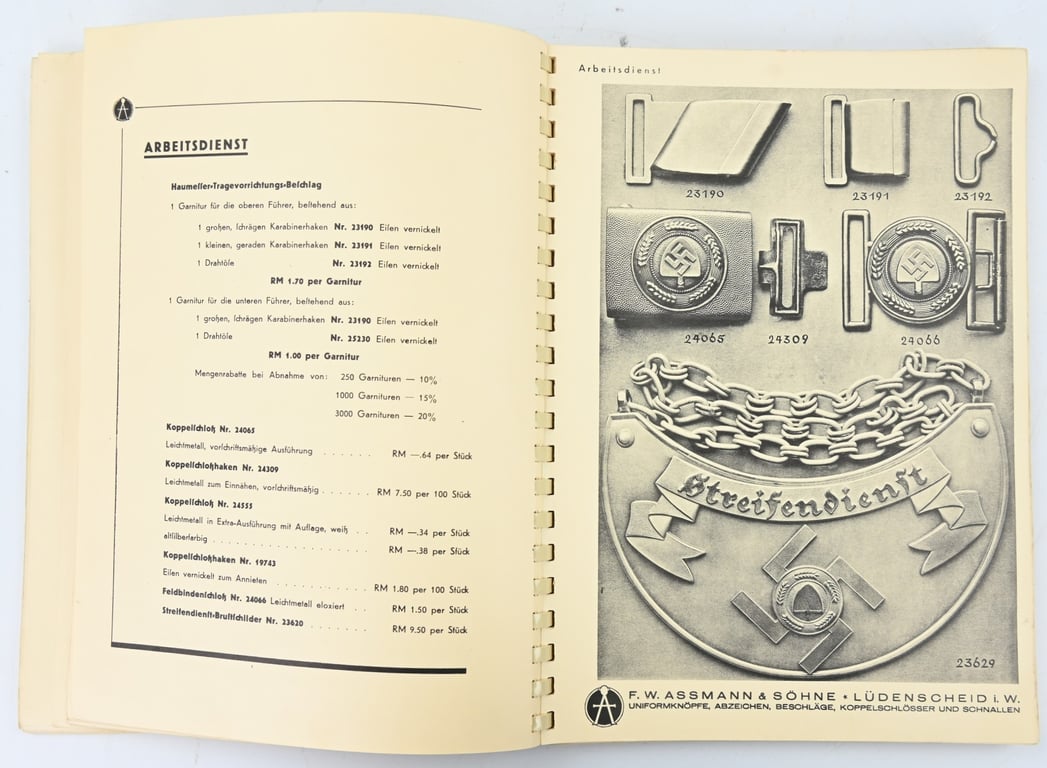 German Third Reich Sellers Catalogus Assmann & Sohne