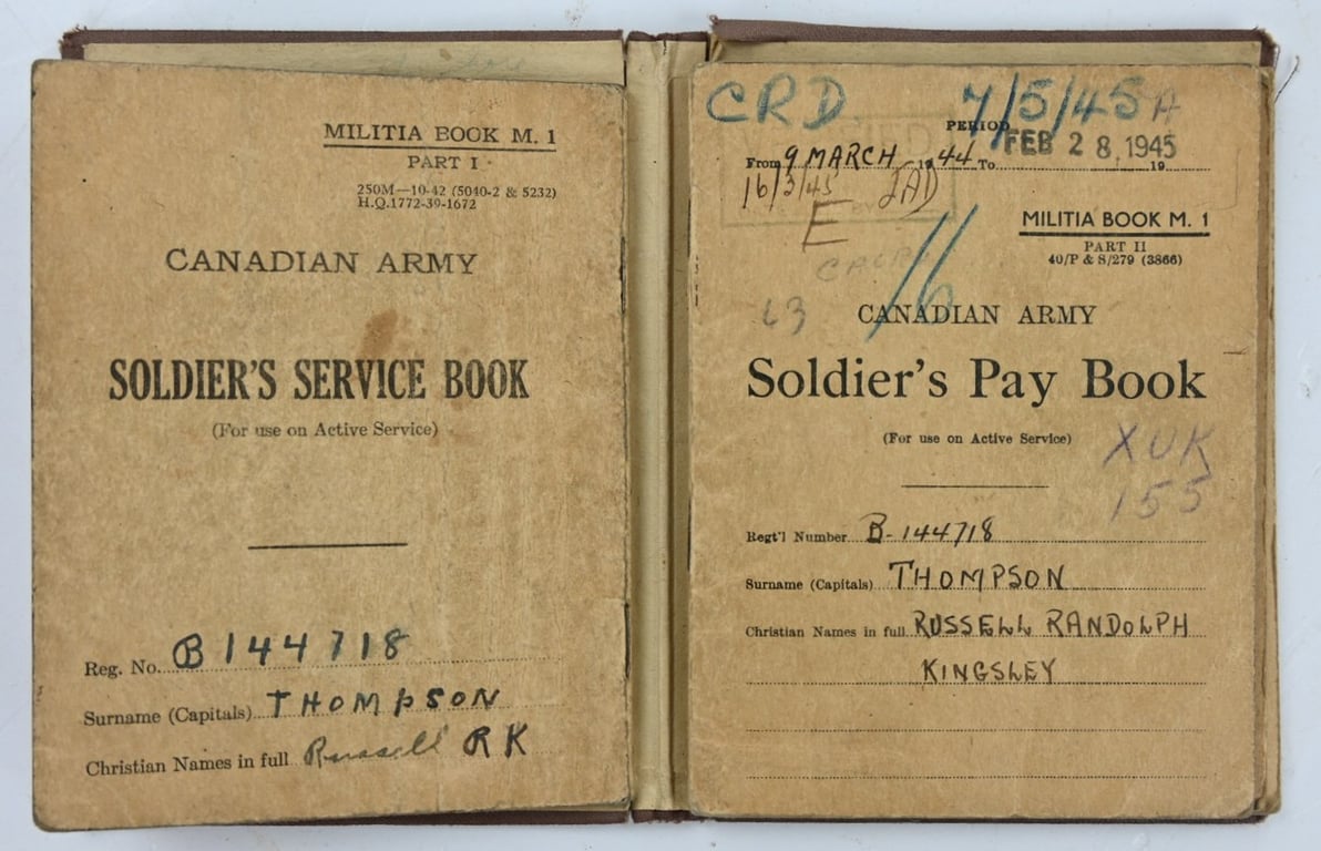 Canadian WW2 Service Book 'Russell Thompson' Canadian Queens Own Rifles
