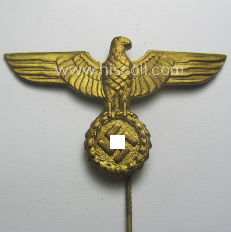 Early- (ie. 'Reichsmarine'-) period, 'single-pattern'-eagle-pin being a non-marked example as was intended for attachment to the (darker-blue- ie. white-topped-) so-called: 'Schirmmützen'
