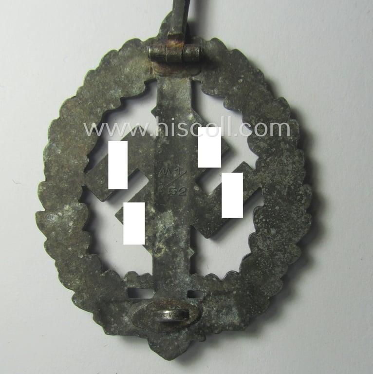 Truly worn, 'SA-Sportabzeichen für Kriegsversehrten' (ie.: SA-sports'-badge for the war-disabled) being a detailed example that is nicely maker- (ie. 'RzM M1/52'-) marked on its back