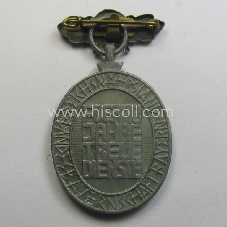 Silverish-toned, typical 'Reichsnährstand'- (ie. 'RNSt.'-) related, (portable) loyal-service-award entitled: 'Reichsnährstand - Landesbauernschaft Bayern - Fuer 10 Jahre Treue Dienste'