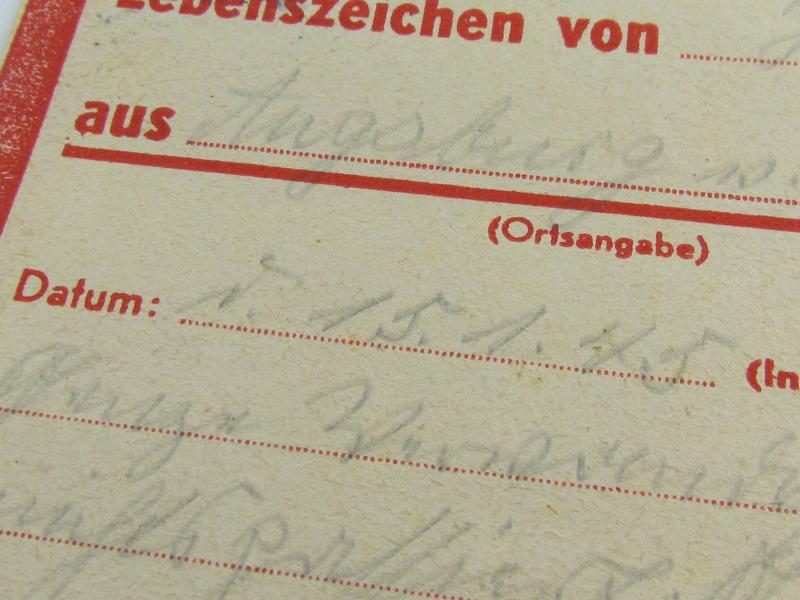 Sign of Life Card from Augsburg, Dated 1945