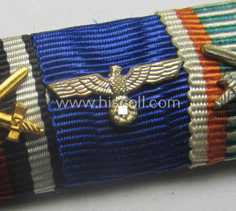 5-pieced, WWI- (ie. WWII and/or TR-) period ribbon-bar (ie. 'Feld- o. Bandspange') showing various (German ie. Austrian) WWI-period awards and a TR-period: 'WH-Dienstauszeichnung der 4. Kl.'