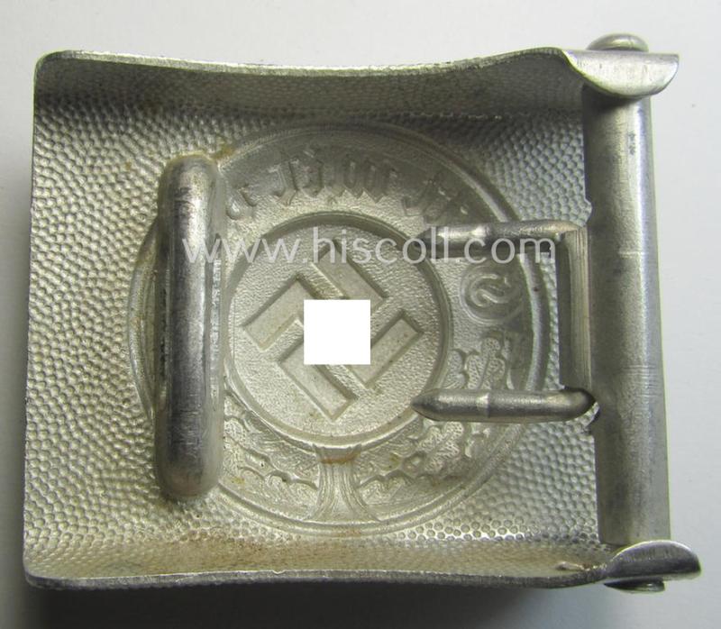 Police- (ie. 'Polizei') 'standard'-pattern, silver-toned- and aluminium-based belt-buckle (ie. 'Koppelschloss für Mannschaften u. Uffz. der Polizei') being a non-maker-marked example
