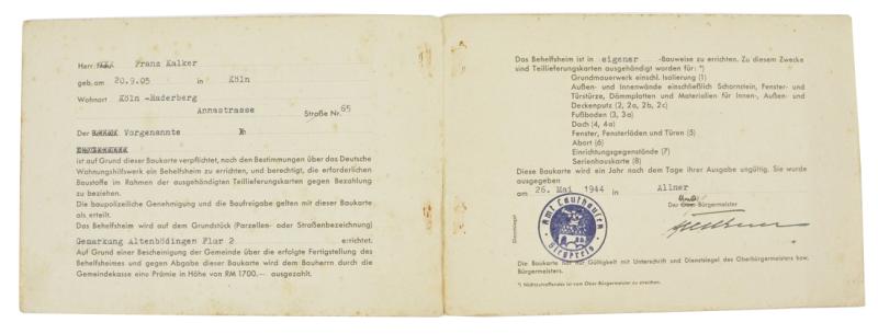 German DWH Baukarte 1944