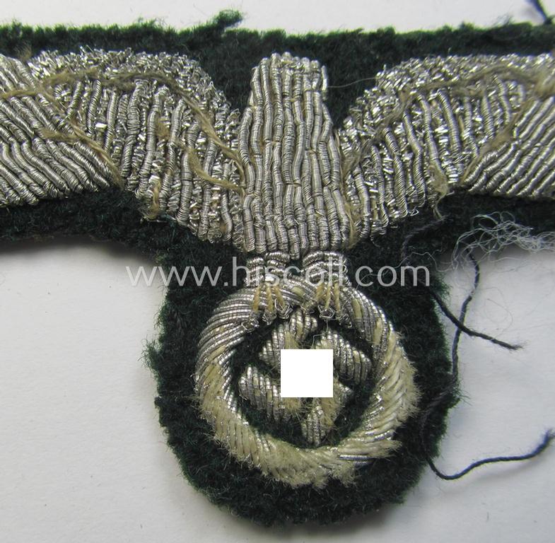 Attractive - and moderately used! - WH (Heeres) officers'-type, hand-embroidered breast-eagle (ie. 'Brustadler für Offiziere') as was executed in bright-silverish-coloured braid as was intended for usage on the various officers'-pattern tunics