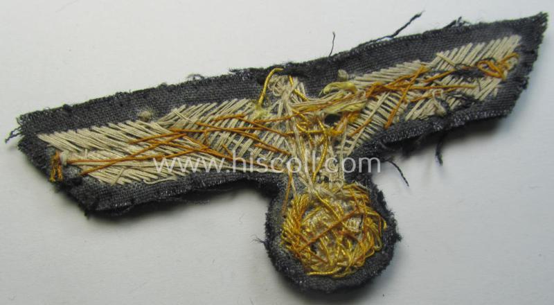 Superb - and moderately used! - WH (Kriegsmarine) officers'-type, hand-embroidered breast-eagle (ie. 'Brustadler für Offiziere') as executed in golden-coloured braid (and Cellueon!) as was intended for usage on the various officers'-pattern tunic...
