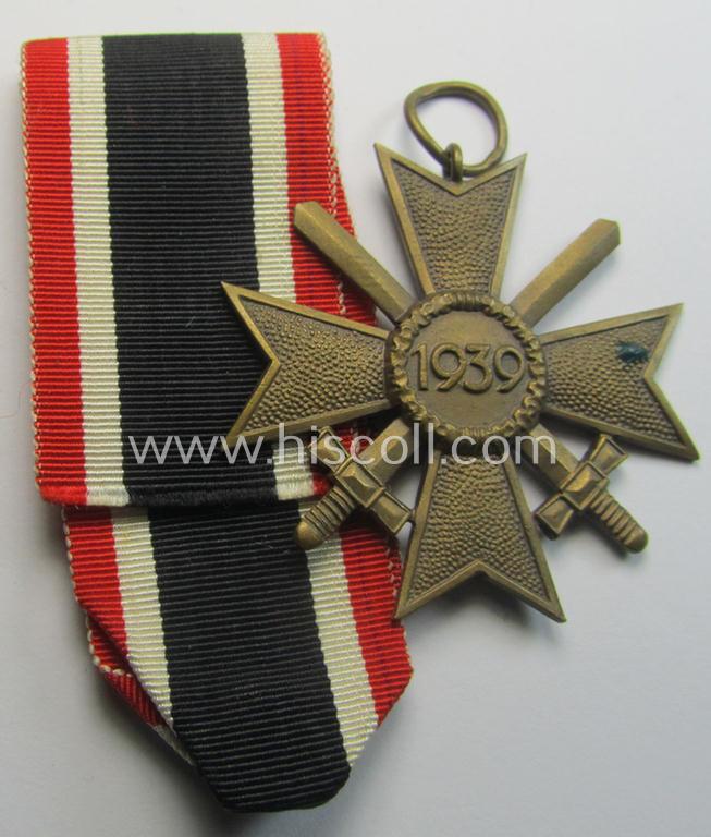 Neat medal-set: 'KvK 2. Klasse mit Schwertern' being a maker- (ie. '83'-) marked (and just minimally used) specimen by the maker- (ie. 'Hersteller') named: 'Emil Peukert' and that comes as issued and found