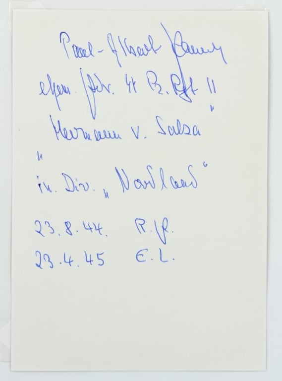 Signature of Waffen-SS KC-OLC Recipient Paul-Albert Kausch