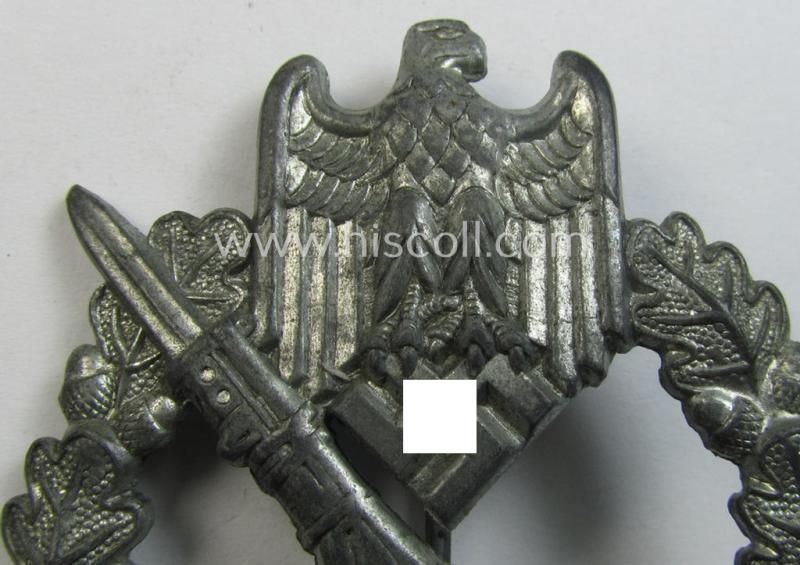 Attractive - and scarcely encountered! - WH (Heeres- ie. Waffen-SS) 'Infanterie-Sturmabzeichen in Silber' (or: silver-class IAB) being a non-maker-marked example by the: 'Josef Bergs & Co.'-company and that comes as issued