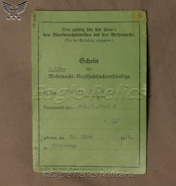 Wehrpass and Documents to Martin Nebel Pioneer