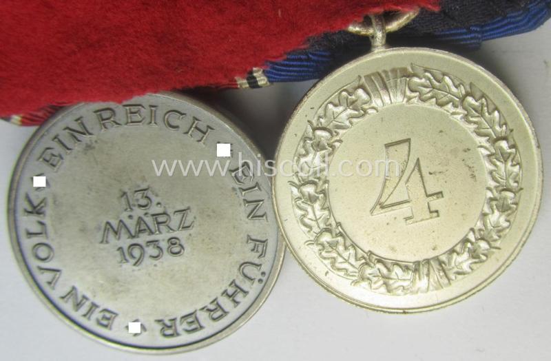 2-pieced, WH (Heeres o. Kriegsmarine) medal-bar (ie.: 'Doppelspange') resp. showing a: 'WH-DA 4. Stufe' and an Austrian 'Anschluss'-medal '1. März 1938'