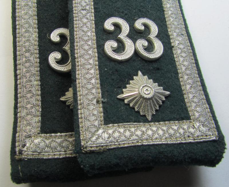 Neat - albeit non-matching - pair of WH (Heeres), early- (ie. pre-) war-period, 'M36'-pattern (pointed-styled!) and generic-pattern, 'cyphered' NCO-type shoulderstraps as was intended for a: 'Feldwebel des Infanterie-Regiments 33'