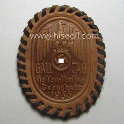 Commemorative - unusually leather-based! - N.S.D.A.P.-related 'tinnie' being...