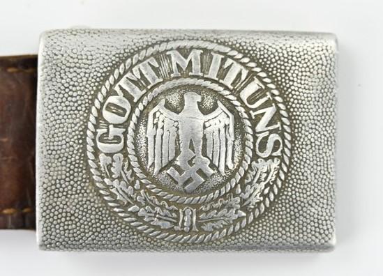 German WH Combat Beltbuckle with Leather Tab 1937 'Overhoff & Cie'