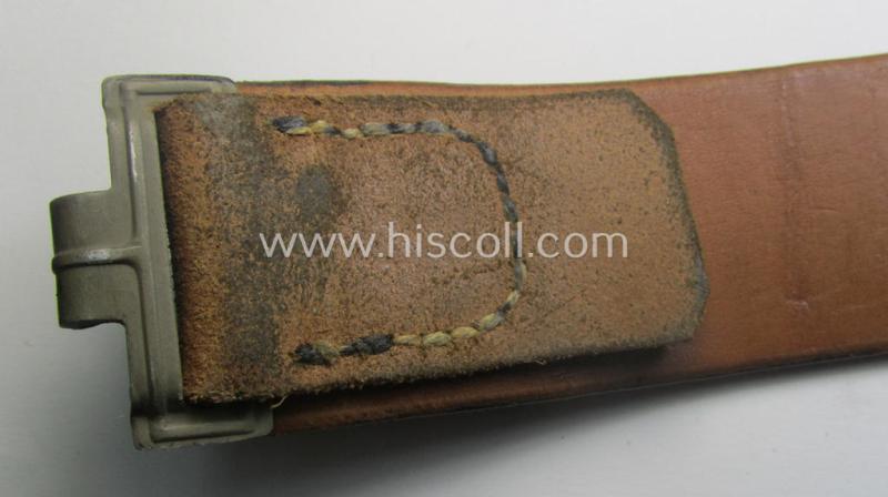 Hardly used, early- (ie. mid-) war-period, black-coloured WH (Heeres, Luftwaffe, Waffen-SS etc.) 'standard-issue'-pattern belt (ie. 'Koppelriemen') being a 95 cms. sized example that is void of a  makers'-designation or date