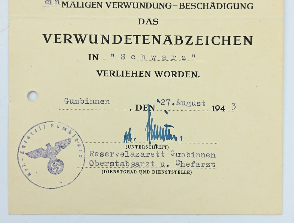 German Wound Badge in Black Certificate