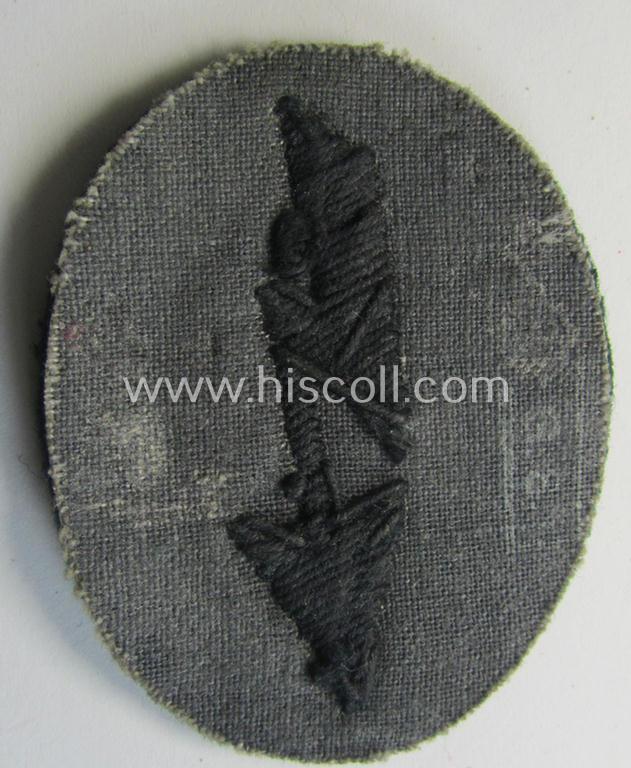 WH (Heeres) trade- and/or special-career-insignia ie. hand-embroidered 'signal-blitz' being a nicely maker-marked example as executed in black-coloured linnen as was specifically intended for a soldier within the: 'Pionier-Truppen'