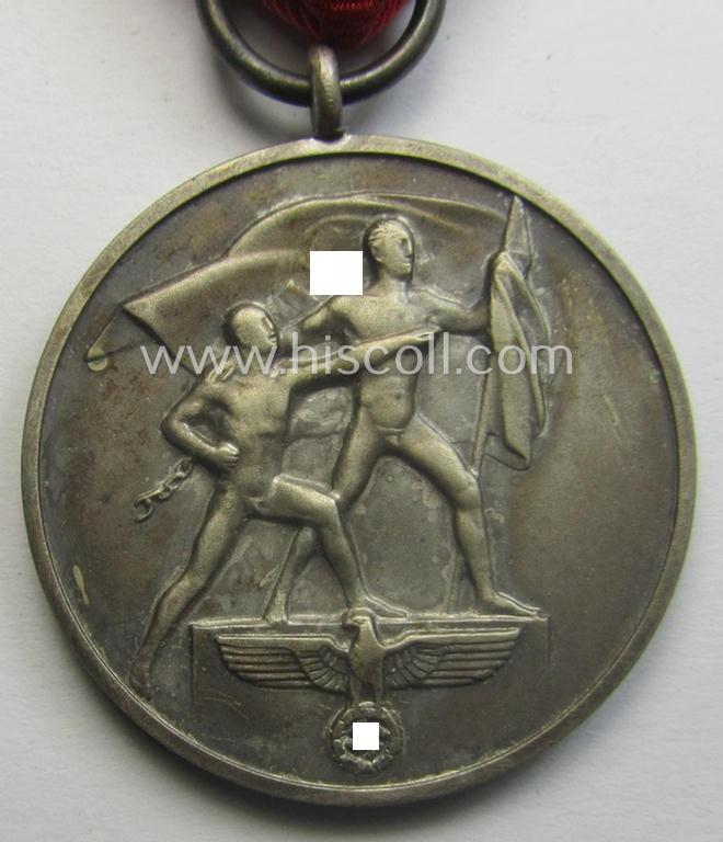 WH Austrian-occupation- (ie. 'Anschluss'-) medal: '13. März 1938' being a very attractive (and minimally tarnished) example that comes stored in its bright-red-coloured- and/or nicely maker-marked etui as issued