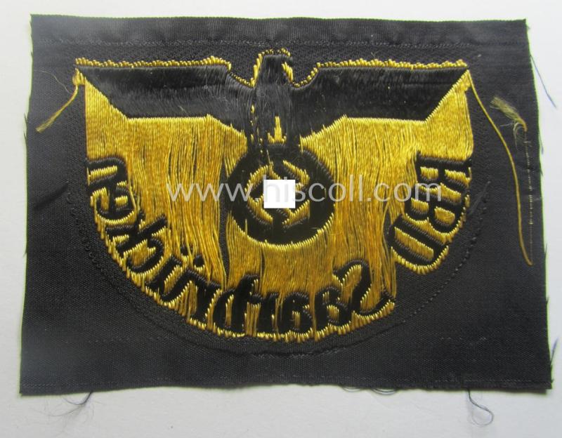 RB- ('Reichsbahn'-) related arm-eagle as executed in 'BeVo'-weave style as was intended for an official of the: 'Deutsche Reichsbahn' ie. the 'RBD Saarbrücken' (or: 'Reichsbahndirektion Saarbrücken')