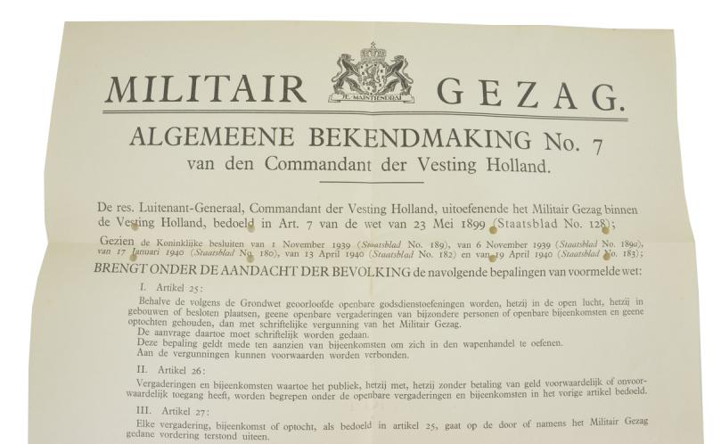 Dutch Military Authority Poster 'Regulation'