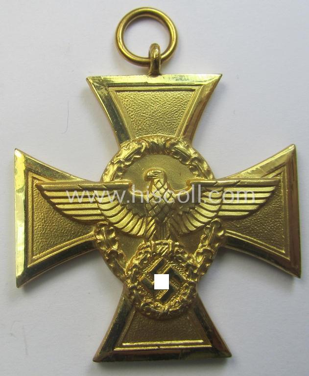 Golden-class 'Pol.-Dienstauszeichnung 1. Stufe' (or: police loyal-service medal first-class) that comes with its accompanying (full-length!) ribbon (ie. 'Bandabschnitt')