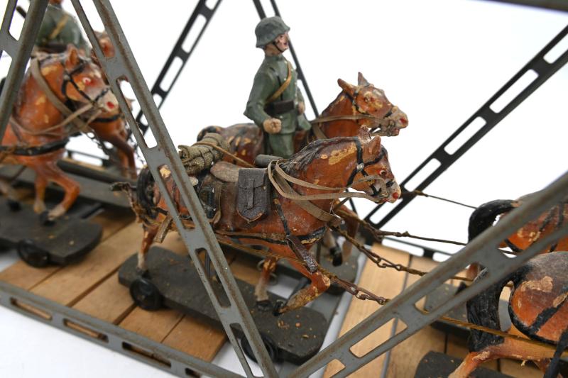 German WH Elastolin Horse Drawn Wagon with bridge