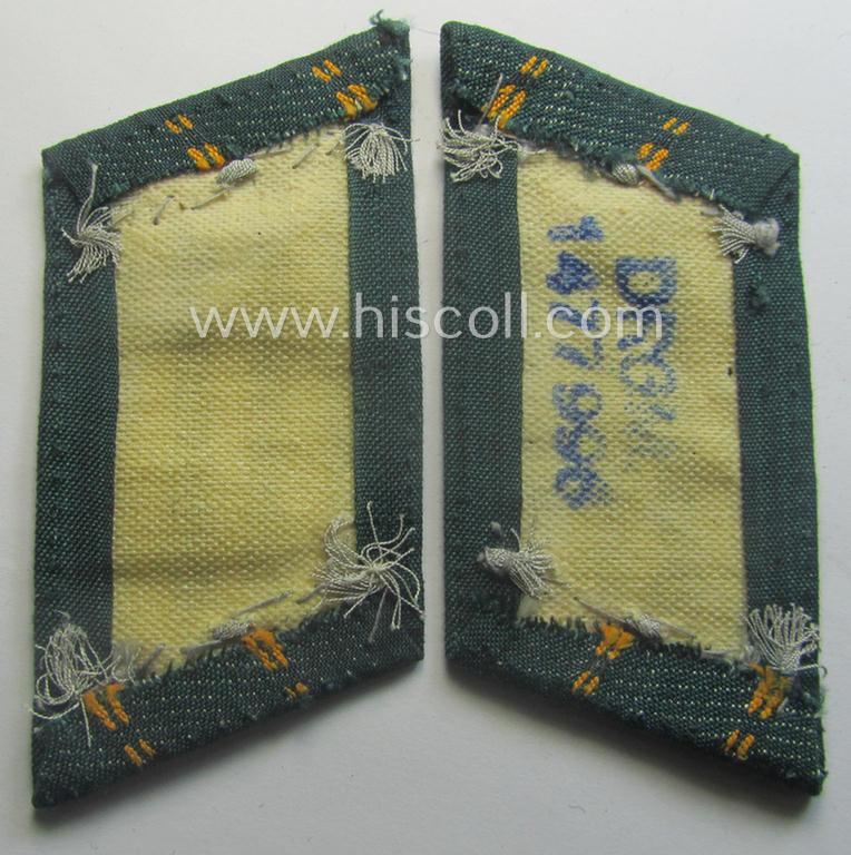 WH (Heeres) pair of (later-war-pattern) officers'-type collar-tabs (ie. 'Kragenspiegel für Offiziere') as executed in 'BeVo'-weave pattern as was intended for an officer serving within the: 'Aufklärungs- o. Kavallerie-Trpn.'