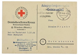 German DRK POW Message SS Soldier Panzerjager-Abteilung 8...