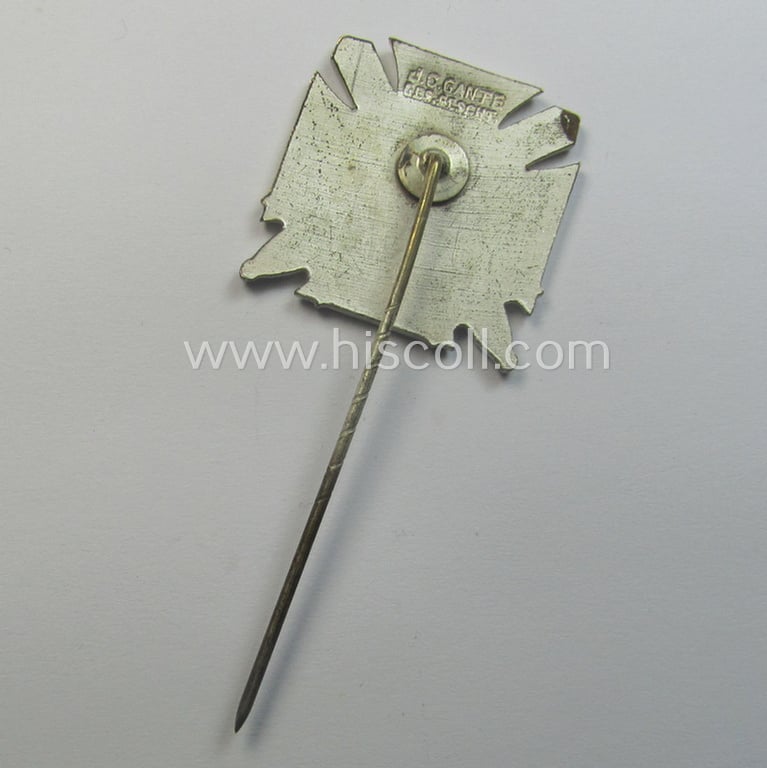 Membership lapel-pin (or: 'Mitgliedsabzeichen') aka: 'Ehrennadel für 25jährige Mitgliedschaft im Reichstreubund ehemaliger Berufssoldaten (o. RTB)' being a maker- (ie. 'Gante - Berlin'-) marked example