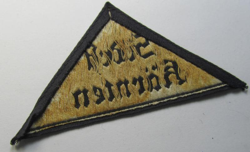 Attractive - albeit clearly used- and/or worn! - 'HJ' ('Hitlerjugend') ie. 'BDM' ('Bund Deutscher Mädel') district-triangle (ie. 'Gebietsdreieck') entitled: 'Südost Kärnten'