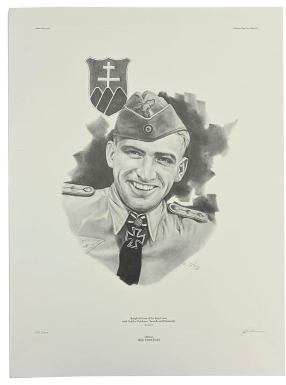 German Litho Print of LW Flight Ace 'Hans-Ulrich Rudel'