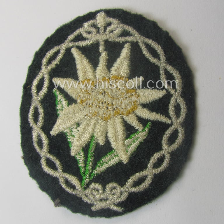 Neatly machine-embroidered, WH (Heeres) EM- (ie. NCO-) type: 'Edelweiss'-armpatch