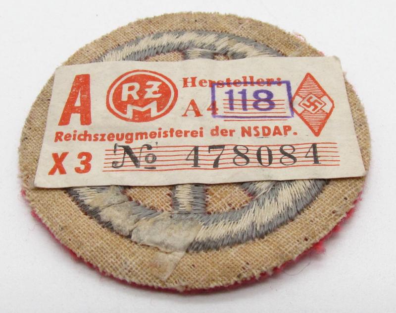 Hitler Youth (Hitler Jugend) Motorized Qualification Sleeve Patch with RZM Tag