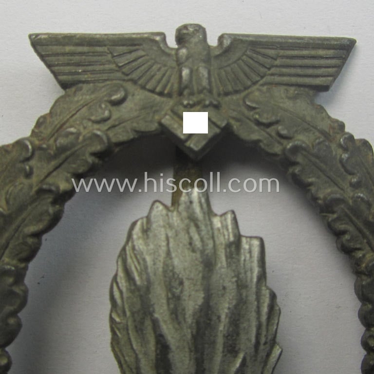 WH (Kriegsmarine) 'Kriegsabzeichen für Minensuch-, U-Boot-Jagd und Sicherungs-Verbände' being a detailed and clearly maker- (ie. 'R.K.') marked, 'Feinzink'-based example as was produced by the 'Rudolf Karneth'-company