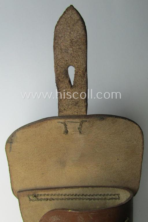 WH (Heeres, LW etc.) reddish-brown-coloured- and/or genuine leather-based, so-called: 'Mauser 7.65 mm. Pistole'-soft-shell holster being a neatly maker- (ie. 'Schambach & Co. - Berlin'-) marked, 'WaA'-stamped and/or: '1942'-dated example