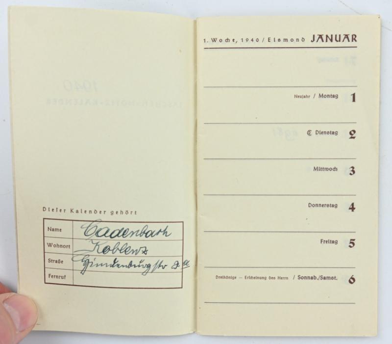 German Third Reich Era Pocket Kalender 1940