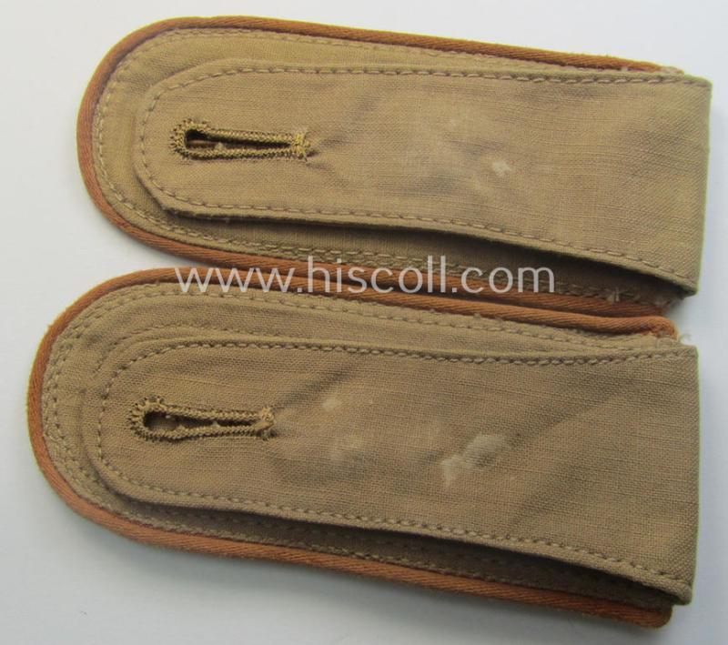 Pair of - truly used- and/or worn! - WH (Luftwaffe) 'tropical-styled' NCO-type shoulderstraps (as was specifically for usage on the tropical-shirts ie. tunics) as was intended for usage by a: 'Feldwebel der Nachrichten-Trpn.'