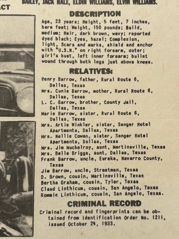 AUTHENTIC ORIGINAL BONNIE & CLYDE ISSUED WANTED POSTER DATED 1934