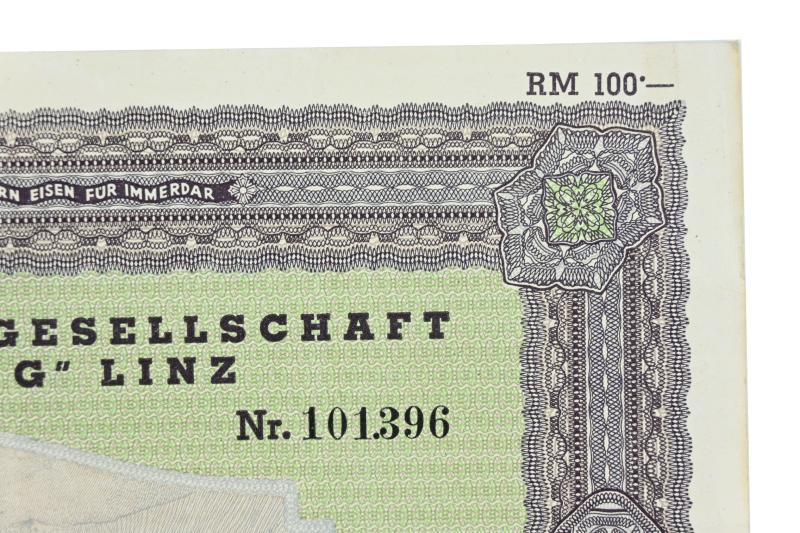 German Third Reich Certificate Alpine Montan AG "Hermann Göring" Linz