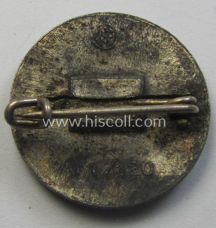 Neat, non-enamelled (ie. painted/sprayed) red-coloured- and/or 'variant'-pattern 'N.S.D.A.P.' membership-pin- ie. party-badge (or: 'Parteiabzeichen') which is nicely maker-marked on the back with the makers'-designation: 'RzM' and/or: 'M1/1...