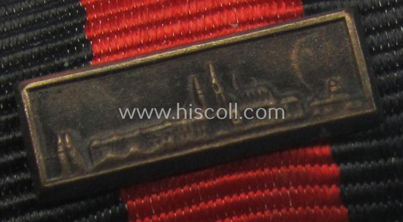 Neat, single-pieced WH (Heeres etc.) ribbon-bar (ie. 'Band- o. Feldspange') that is showing the ribbon for a Czech 'Anschluss'-medal (and having a detailed- and smaller-sized miniature 'Prager Burg-Spange' period-attached)